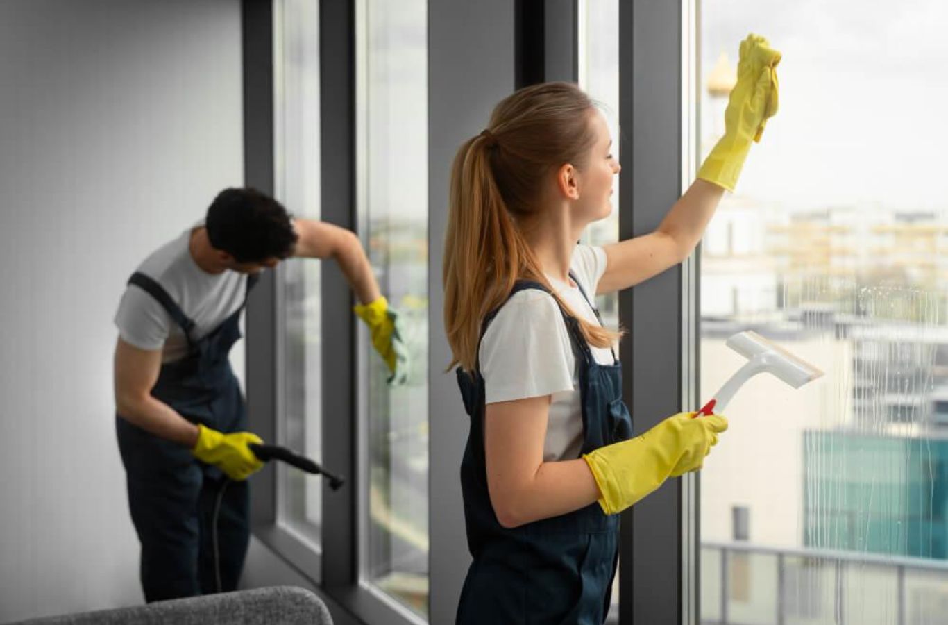 A Sunshine Clean Pros employee providing expert cleaning services in Pennington, NJ, ensuring top-quality results.