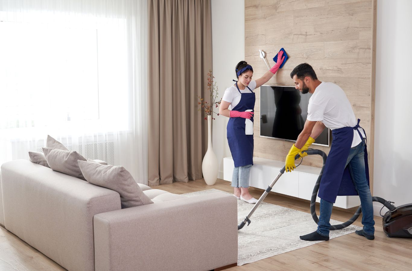 A Sunshine Clean Pros employee delivering professional cleaning services in Bernards, NJ, using commercial-grade tools for flawless, detailed results.