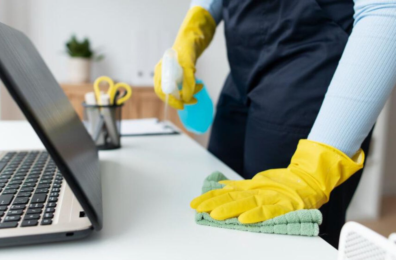 A Sunshine Clean Pros employee providing expert cleaning services in Warren, NJ, using high-grade tools to deliver exceptional, professional results.