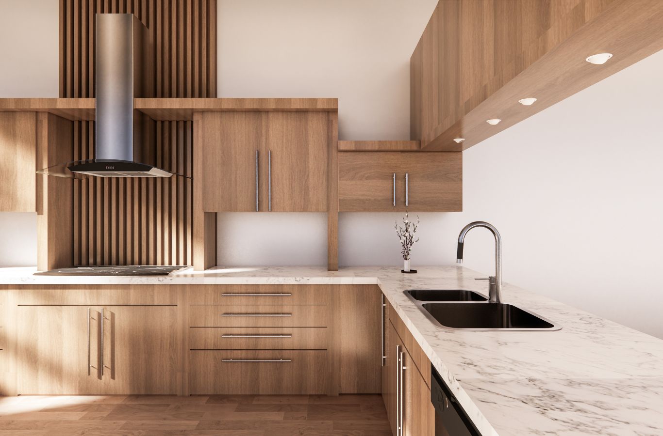Sunshine Clean Pros team member performing house cleaning services in Haddonfield, NJ, deep cleaning a bright kitchen to highlight the benefits of local expertise.
